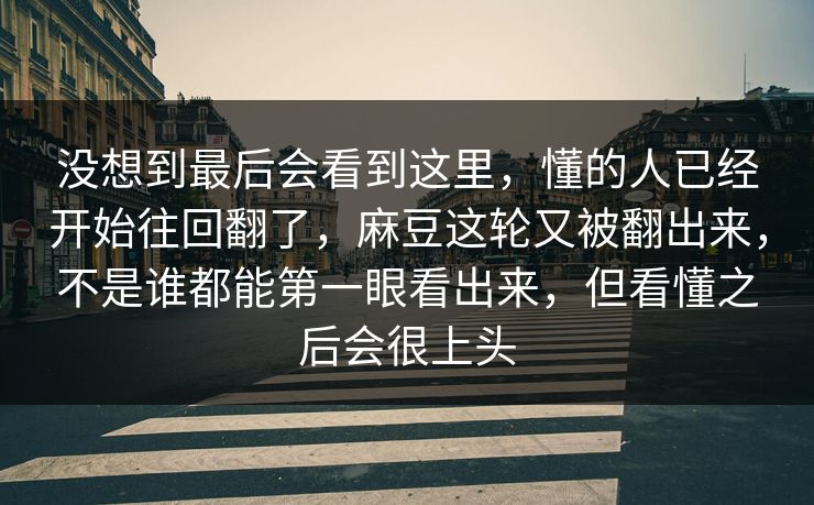 没想到最后会看到这里，懂的人已经开始往回翻了，麻豆这轮又被翻出来，不是谁都能第一眼看出来，但看懂之后会很上头