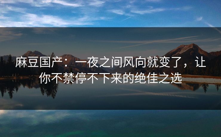 麻豆国产：一夜之间风向就变了，让你不禁停不下来的绝佳之选