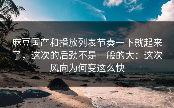 麻豆国产和播放列表节奏一下就起来了，这次的后劲不是一般的大：这次风向为何变这么快