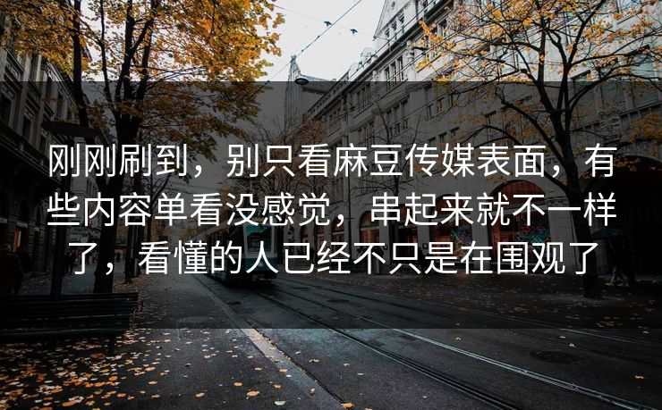 刚刚刷到,别只看麻豆传媒表面,有些内容单看没感觉,串起来就不一样了,看懂的人已经不只是在围观了