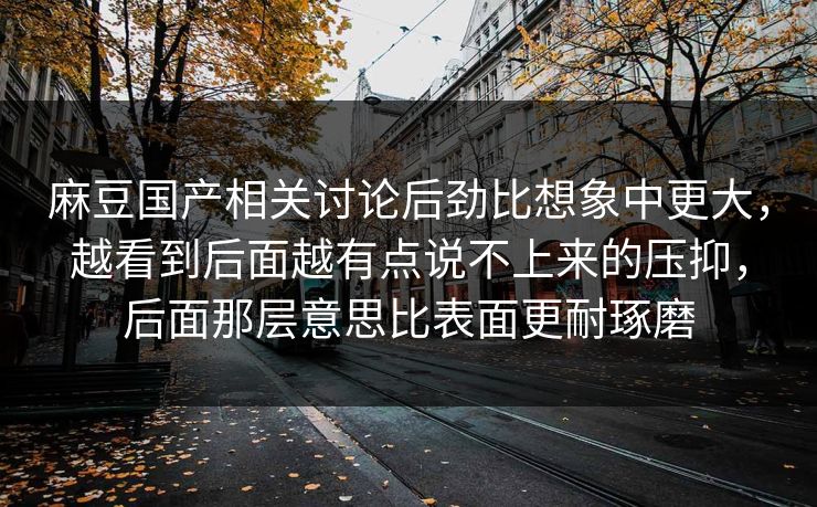 麻豆国产相关讨论后劲比想象中更大,越看到后面越有点说不上来的压抑,后面那层意思比表面更耐琢磨