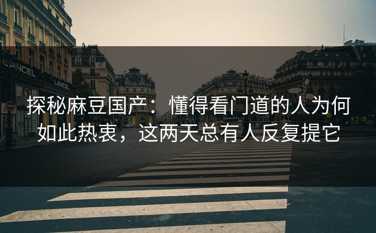 探秘麻豆国产:懂得看门道的人为何如此热衷,这两天总有人反复提它