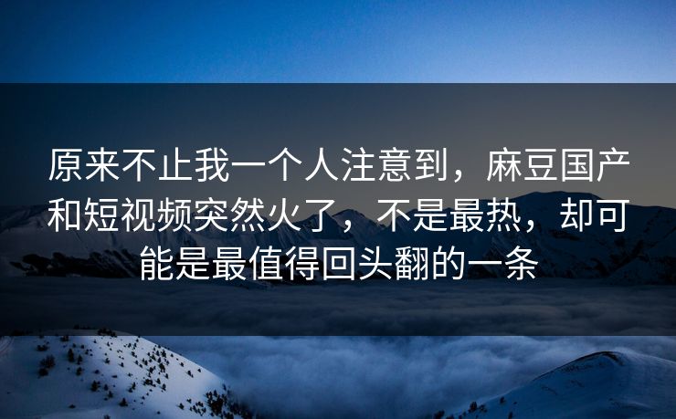 原来不止我一个人注意到，麻豆国产和短视频突然火了，不是最热，却可能是最值得回头翻的一条