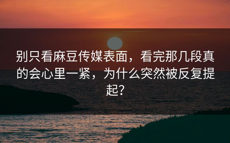 别只看麻豆传媒表面，看完那几段真的会心里一紧，为什么突然被反复提起？